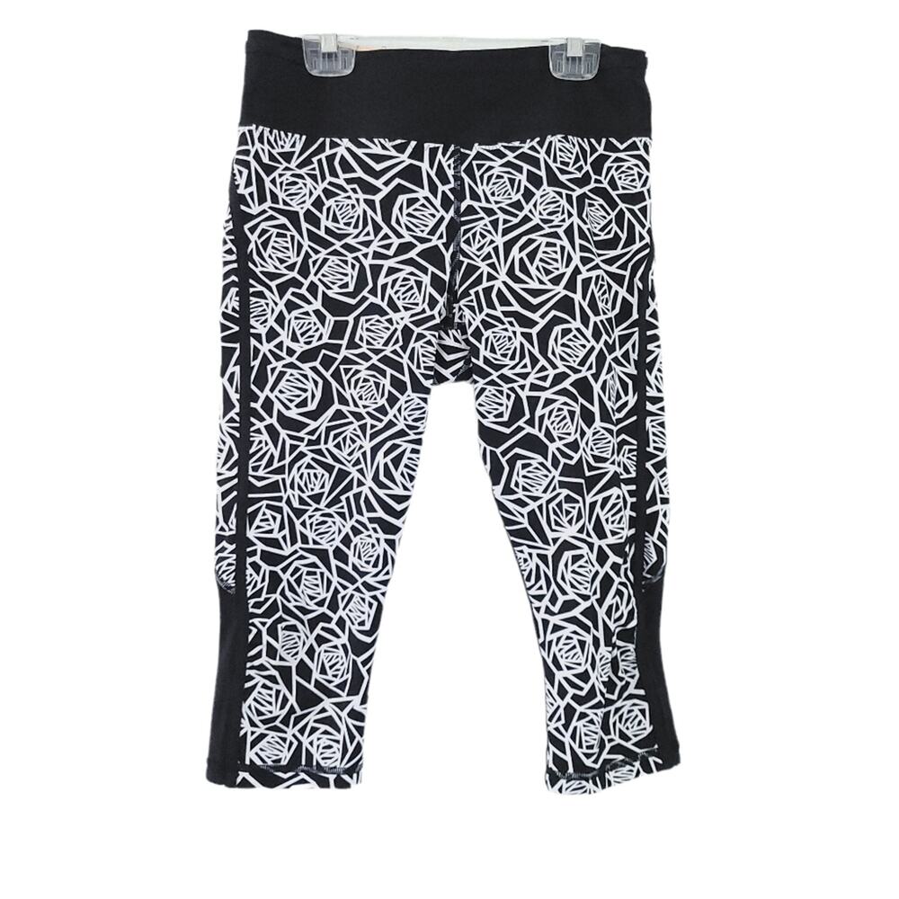 Lululemon REAL QUICK CROP PANTS Black White Posey FULL-ON LUXTREME Size 6